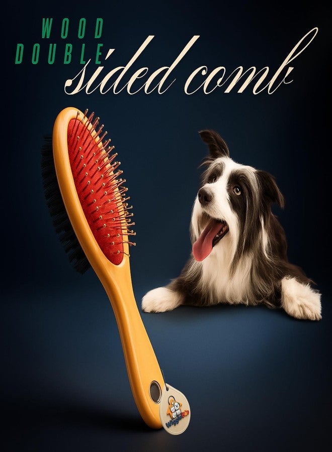Wiggleboo 3-in-1 Pet Bathing Grooming Combo | Wood Double Side Brush + Palm Rubber Deshedding Massage Brush | Tick, Flea & Lice | Daily Shedding, Detangling & Flea Removal (Random) - Image 4